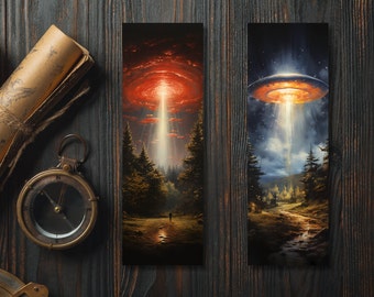 Set di segnalibri fantascientifici unici/Accessorio per libri di lettura "Incontro ravvicinato"/Regalo letterario per lettori