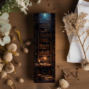 Wizard Library at Night Bookmark/Magic Castle Library/Bookish Gifts for Readers