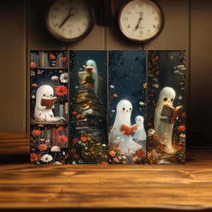 Grillige Ghost Reading-bladwijzerset/lezer Halloween-cadeaubundel/Leuke cadeaus voor leraren/Lezen bij maanlicht