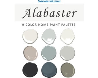 Sherwin Williams Alabaster Paint Color Palette, Best White, Alabaster Undertone, Alabaster Exterior, Joanna Gaines, Whole House Paint Colors