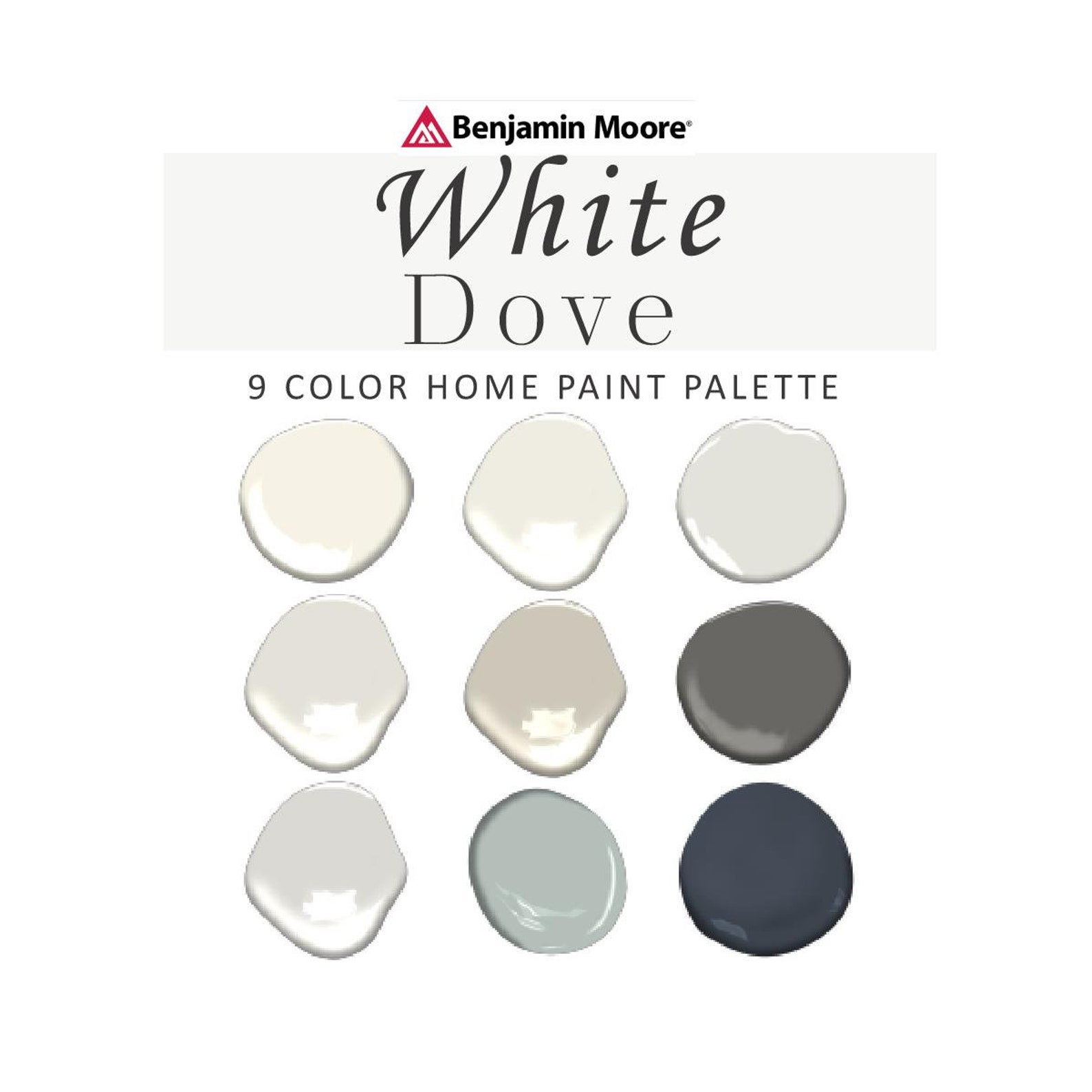 White Dove Paint Color Palette, Benjamin Moore, Best Whites, Undertone