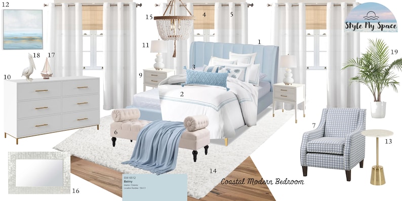 Coastal Style BedroomBedroom DesignBeach HouseOnline Interior DesignCustom Interior Design Servicee-designInterior DesignBlue Room image 1