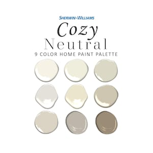Cozy Neutral Paint Palette, Sherwin Williams, Best Neutral Paint Color Swatch 2023, Coordinating Whole House Paint Color, Westhighland White