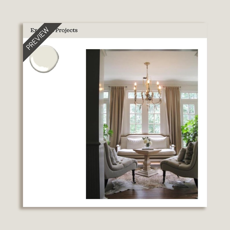 White Heron Paint Color Palette, Benjamin Moore, White Heron Vs White