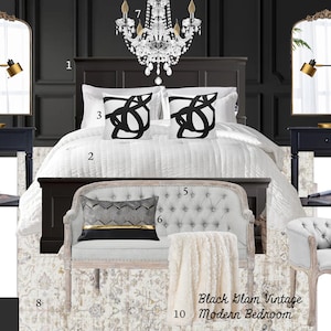 Glam Bedroom Design|Girl&#39;s Bedroom|Online Interior Design|Custom Interior Design Service|e-design|Vintage Modern Bedroom|Black Bedroom
