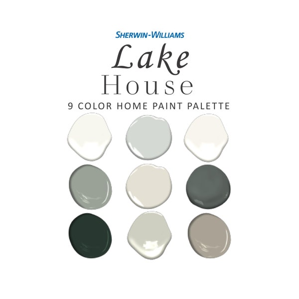 Lake House Paint Color 2023, Sherwin Williams, Cabin Paint Palette, Modern Rustikal, Lake House Plan, Lake House Idee, Evergreen Fog SW 9130