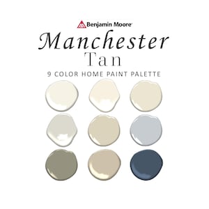 Benjamin Moore Manchester Tan Tavolozza dei colori della vernice, Neutro, Esterno del mobile sottotono, Fodera argento, Colore coordinato della vernice per tutta la casa