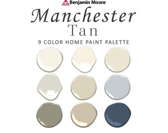 Benjamin Moore Manchester Tan Paint Color Palette, Neutral, Undertone Cabinet Exterior, Silver Lining, Coordinating Whole House Paint Color