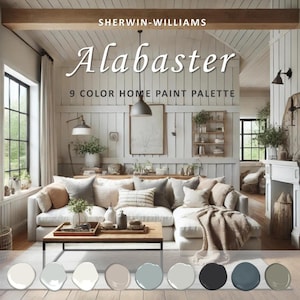 Paleta kolorów farb Alabaster, Sherwin Williams, Best White, Alabaster Undertone, Alabaster Exterior, Joanna Gaines, Kolor farby do całego domu