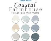 Coastal Farmhouse Paint Color Palette, Sherwin Williams, Beach House, Coastal Cottage, Blue Paint Colors for Kitchen Cabinets & Bedroom
