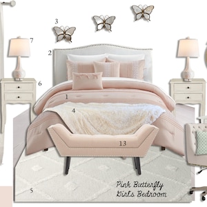 Girl&#39;s Bedroom|Bedroom Design|Butterfly Decor|Online Interior Design|Custom Interior Design Service|e-design|Interior Design|Pink Room