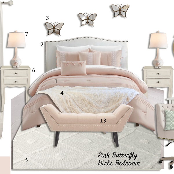 Girl's Bedroom|Bedroom Design|Butterfly Decor|Online Interior Design|Custom Interior Design Service|e-design|Interior Design|Pink Room