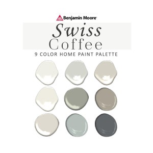 Benjamin Moore Swiss Coffee Paint Color Palette, Swiss Coffee vs White Dove, Swiss Coffee Undertone, 75 Strength, Whole House Paint Color