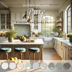 Pure White Paint Color Palette, Sherwin Williams, Best White Paint Color, Pure White Kitchen Cabinet, Extra White, Whole House Paint Color