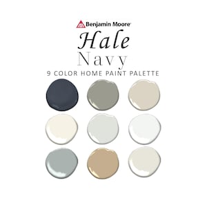 Hale Navy Paint Color Palette, Benjamin Moore, Hale Navy Accent Wall, Hale Navy Cabinet, Hale Navy Front Door, Blue Paint Color 2023, HC-154