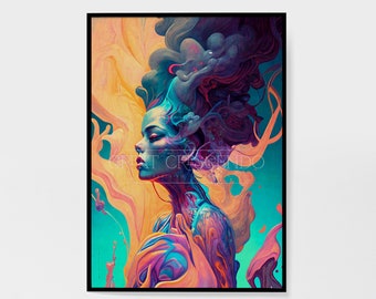 Psychedelische Art Print, Ai-generierte Kunst, druckbare Wandkunst, Fantasy Art, digitales Poster, einzigartiges Geschenk, dunkle Kunst, Ai Art, Instant Download