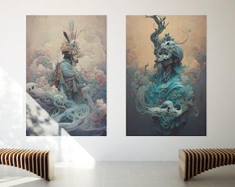 2X SHAMANIC BUNDLE Wandkunst, Ai Fantasy Art, Abstrakte Kunstdrucke, Dark Art Print, druckbares Poster, Instant Download