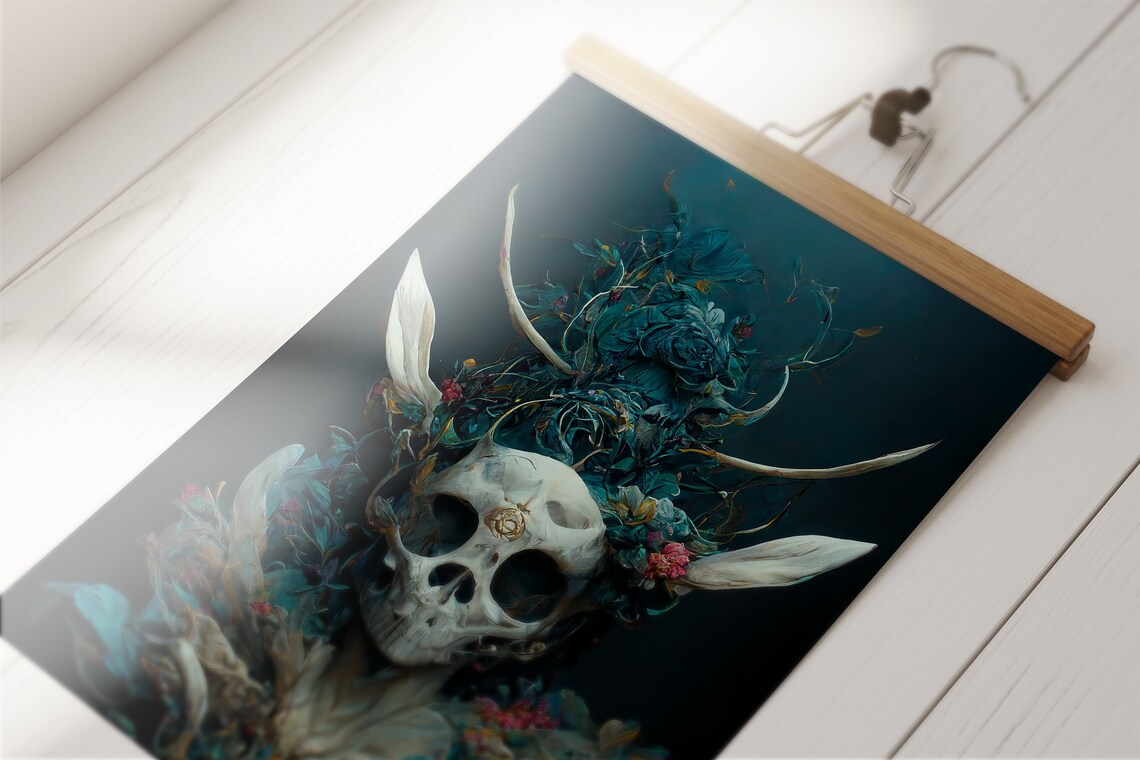 Skull Print Ai Fantasy Art Printable Wall Art Dark Art Print Ai