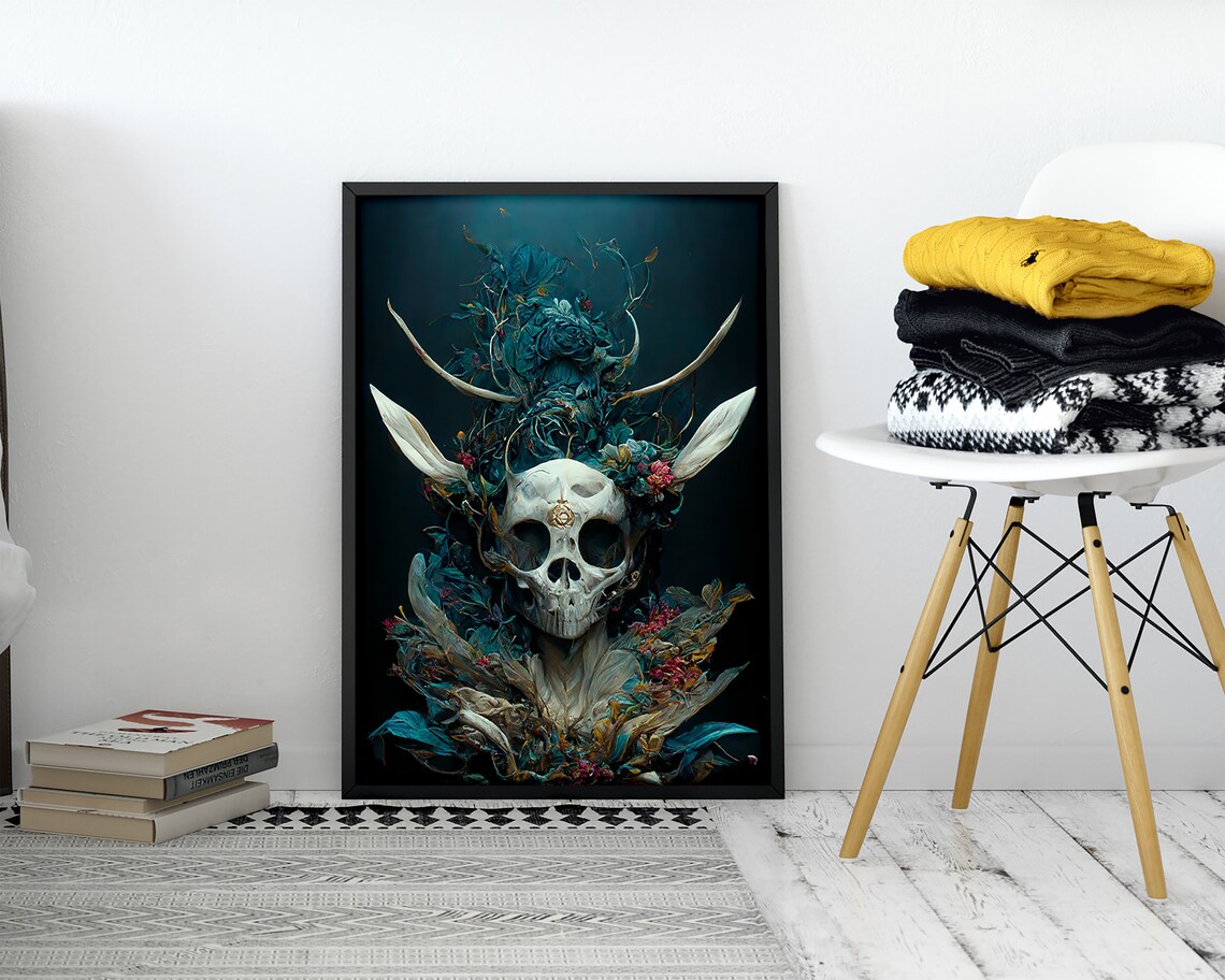 Skull Print Ai Fantasy Art Printable Wall Art Dark Art Print Ai
