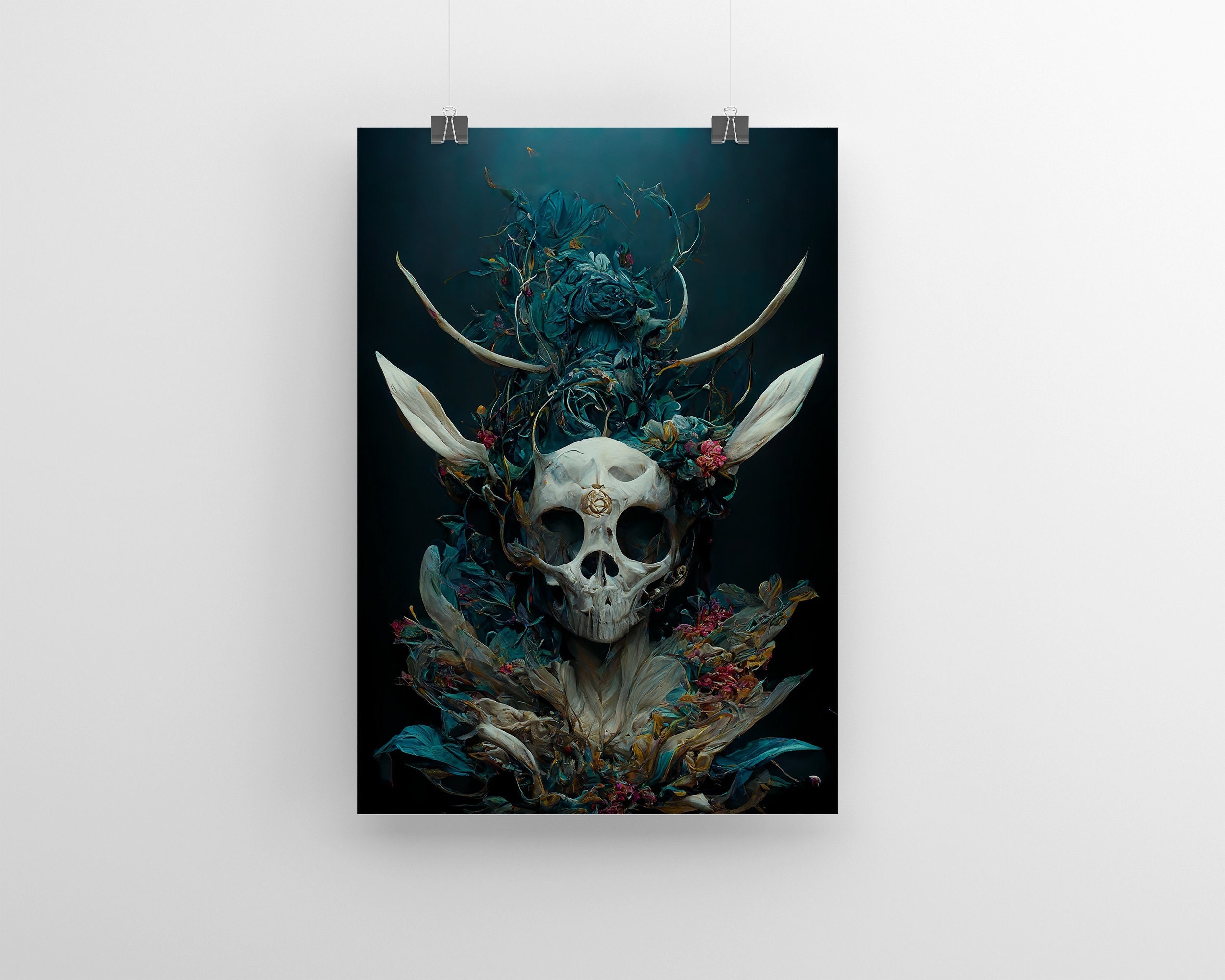 Skull Print Ai Fantasy Art Printable Wall Art Dark Art Print Ai