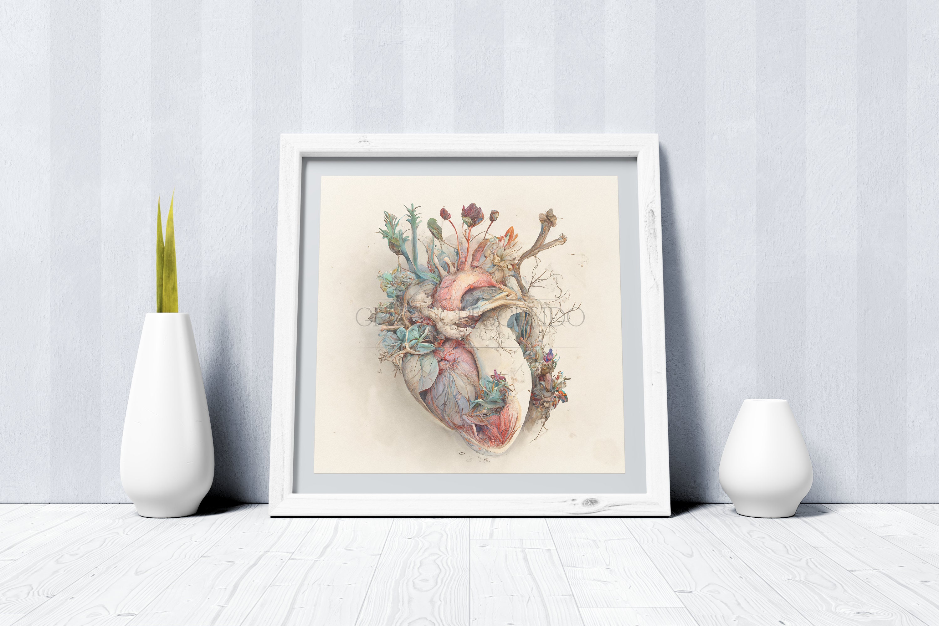 Floral Heart Printable Poster, Digital Heart, Gift for Her, Ai Wall Art ...