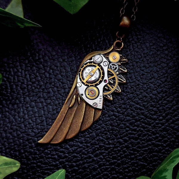 Collier homme aile steampunk aile d'ange aile en bronze antique bijoux gothiques Zarya Dawn Dawning