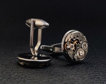 Men's shirt accessory cuff links Stainless steel cufflinks steampunk style Clothing accessory Clock jewellery Steam punk party