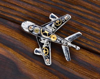 Steampunk airplane brooch Airplane Jewelry Aviation Pin Plane brooch Airbus brooch Aircraft