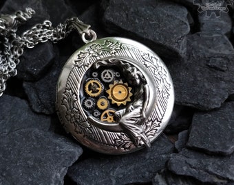 Médaillon Steampunk pour photo Médaillon Croissant de Lune Bijoux Elfe Argenté Lune Fille