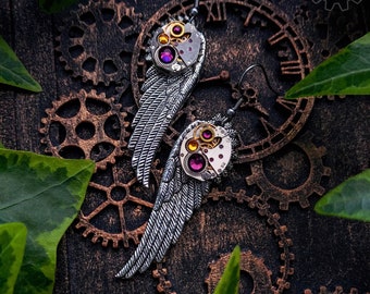 Boucle d'oreille steampunk fantaisie avec ailes Boucle d'oreille magique Accessoire Steampunk Boucle d'oreille gothique Bijoux alternatifs