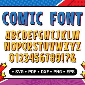 Comic Font SVG - Comic Bubbles Clipart - Kids Font - Hero Alphabet Font for Cricut Silhouette - Comic Letters - Comic Burst - svg, png, ai