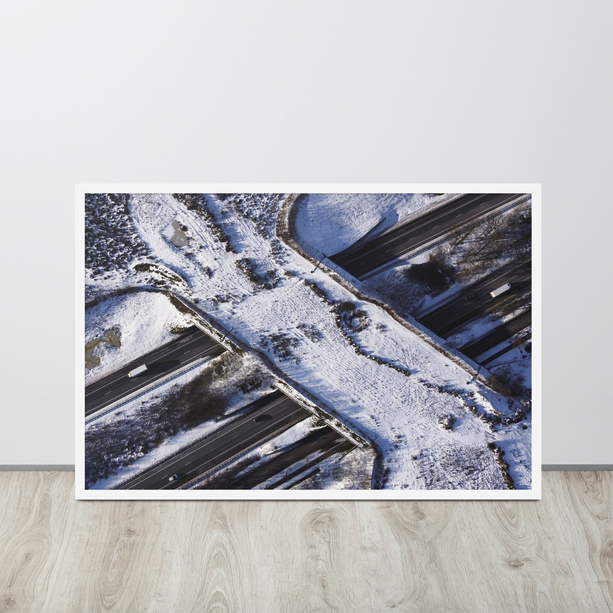 Ecoduct In The Snow | Aerial Photography Prints, Snow Wall Art, Winter Poster Print, Winter Gifts, Netherlands Print, Living Room Wall Decor