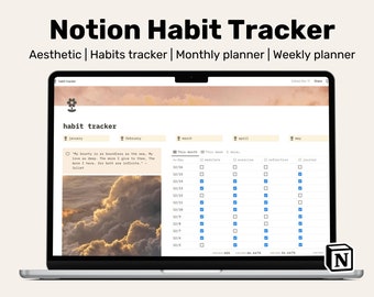 Tracker delle abitudini di nozione, modello di nozione, pianificatore mensile di nozione, estetica della nozione, tracker di abitudini settimanale, pianificatore di nozione, dashboard di nozione