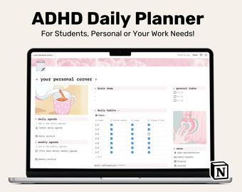 Modello di nozione estetica carina / Modello di pianificazione giornaliera di nozione / Modello di calendario / Modello di dashboard / Modello di diario / Modello di budget