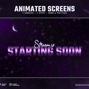 Celestial Purple Animated Stream Screen for Twitch, Kick, Youtube, OBS, Streamlabs | Galaxy Overlay, Glowing Dark Space, Stars and Moon