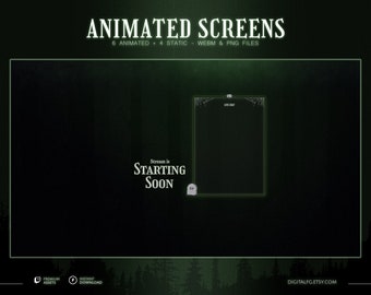 Green Spooky Theme Animated Stream Screen With Chat Box for Twitch, Kick, Youtube, OBS | Dark Rainy Forest With Glowing Neon Particles