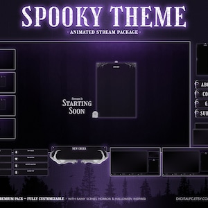 Purple Spooky Theme Animated Twitch Overlay | Kick, Youtube, OBS and StreamLabs | Dark Rainy Forest, Halloween, Horror & Goth Stream Package