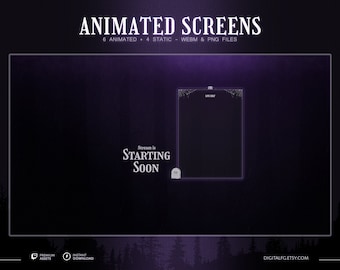 Purple Spooky Theme Animated Stream Screen With Chat Box for Twitch, Kick, Youtube, OBS | Dark Rainy Forest With Glowing Neon Particles