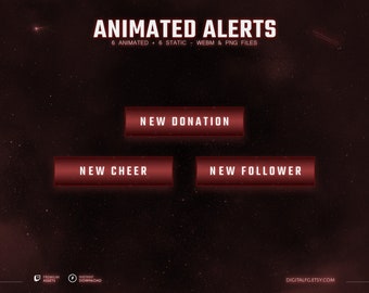 Red Theme Animated Stream Alerts for TWITCH | Streamlabs and StreamElements, Twitch Stream Alerts, Tech Glitch, Glowing Dark Red