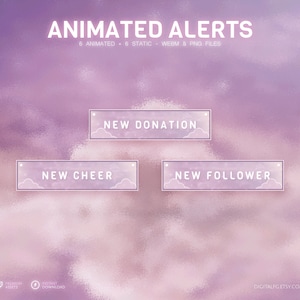 Cozy Dream Animated Stream Alerts for TWITCH | Streamlabs and StreamElements, Twitch Stream Alerts, Cute Pink Alerts With Glowing Stars