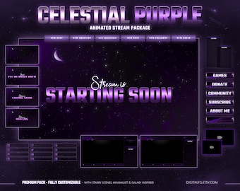 Celestial Purple Animated Twitch Overlay | Kick, Youtube, OBS and StreamLabs | Dark Starry Sky, Galaxy Stream Package, Vtuber Aesthetic