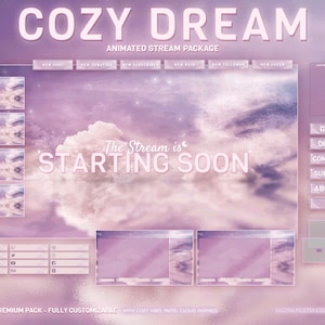 Cozy Dream Complete Twitch Overlay, Animated Screens, Panels, Alerts, Overlay Set, Cute Pink and Purple Streaming Package, Dreamy Aesthetic