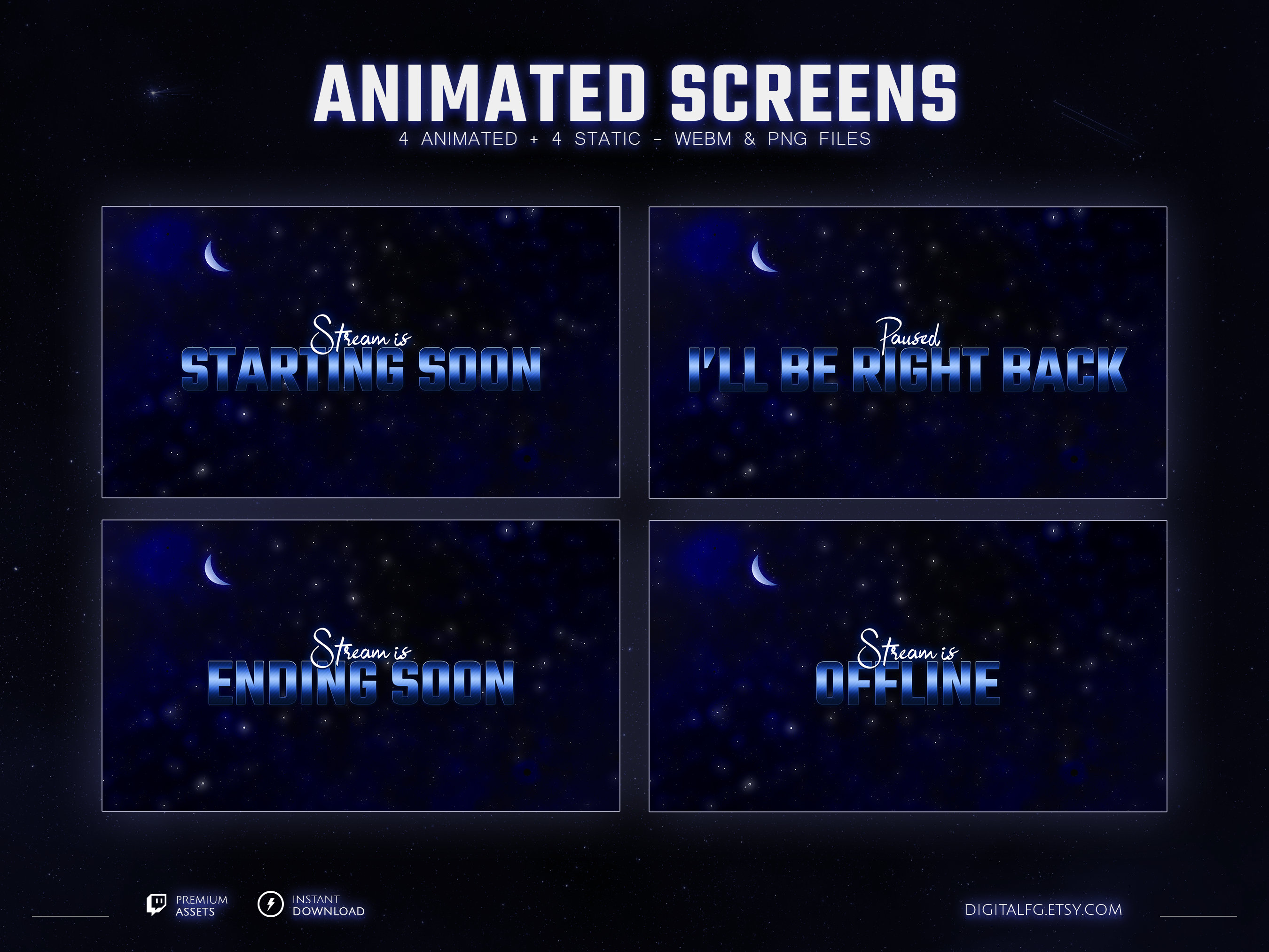 Stream Screen Blue Celestial Blue Animated Stream Screens for Twitch, Kick, Youtube, OBS ...