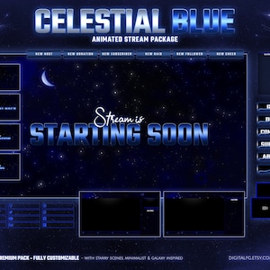 Celestial Blue Animated Twitch Overlay | Kick, Youtube, OBS and StreamLabs | Dark Blue, Starry Sky, Galaxy Stream Package, Vtuber Aesthetic