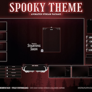 Red Spooky Theme Animated Twitch Overlay | Kick, Youtube, OBS and StreamLabs | Dark Rainy Forest, Halloween, Horror & Goth Stream Package