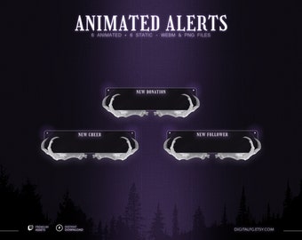 Purple Spooky Theme Animated Alerts made for TWITCH, KICK, Youtube, OBS, Streamlabs | Halloween, Horror, Skull Hands with Glow, Gothic Vibes