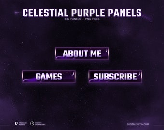 Celestial Purple Stream Panels (x38) | Dark Purple Sky With Glowing Lines and Stars, Moon Panels, Twitch Panels Pack, Aesthetics Panels