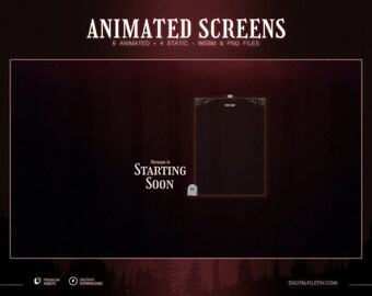 Red Spooky Theme Animated Stream Screen With Chat Box for Twitch, Kick, Youtube, OBS | Dark Rainy Forest With Glowing Neon Particles