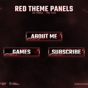 Red Theme Stream Panels (x38) | Dark Red Sky With Glowing Lines and Stars, Moon Panels, Twitch Panels Pack, Aesthetics Panels