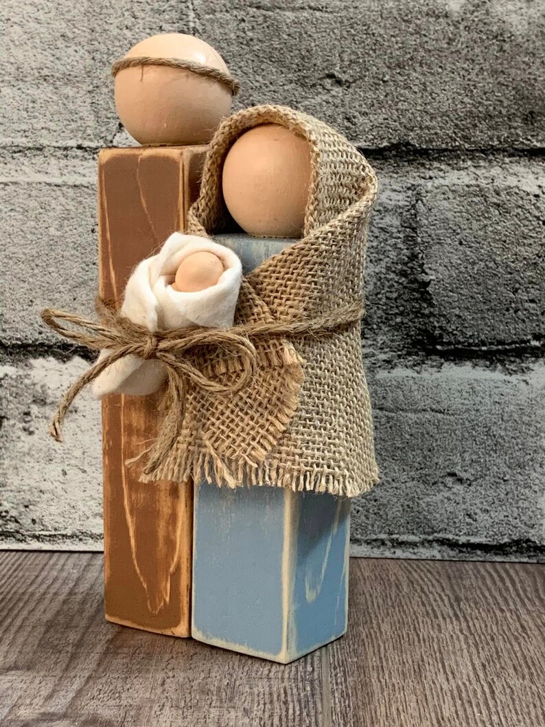 Wood Nativity Set Wood Holy Family Wooden Block Nativity Etsy